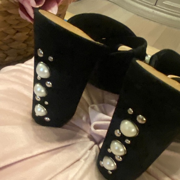 🎀 SCHUTZ Black heels Mules Pearls size 8 shoes - Picture 6 of 10